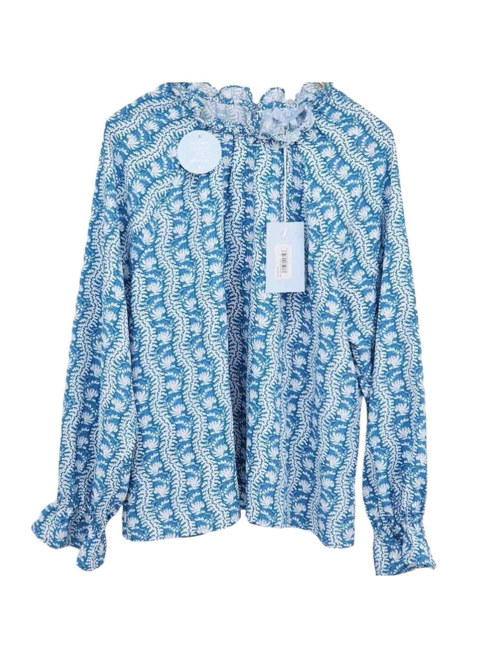 NWT Hill House The Millie Top Blouse Trailing Vine Blue White Crepe Medium